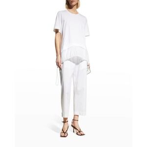 Meimeij Top Womens White IT Size 36 US XXS Ruffle Hem Short Sleeve Tee Lagenlook